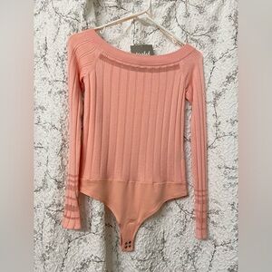New Marled Ribbed Peach Long Sleeve Bodysuit Size M